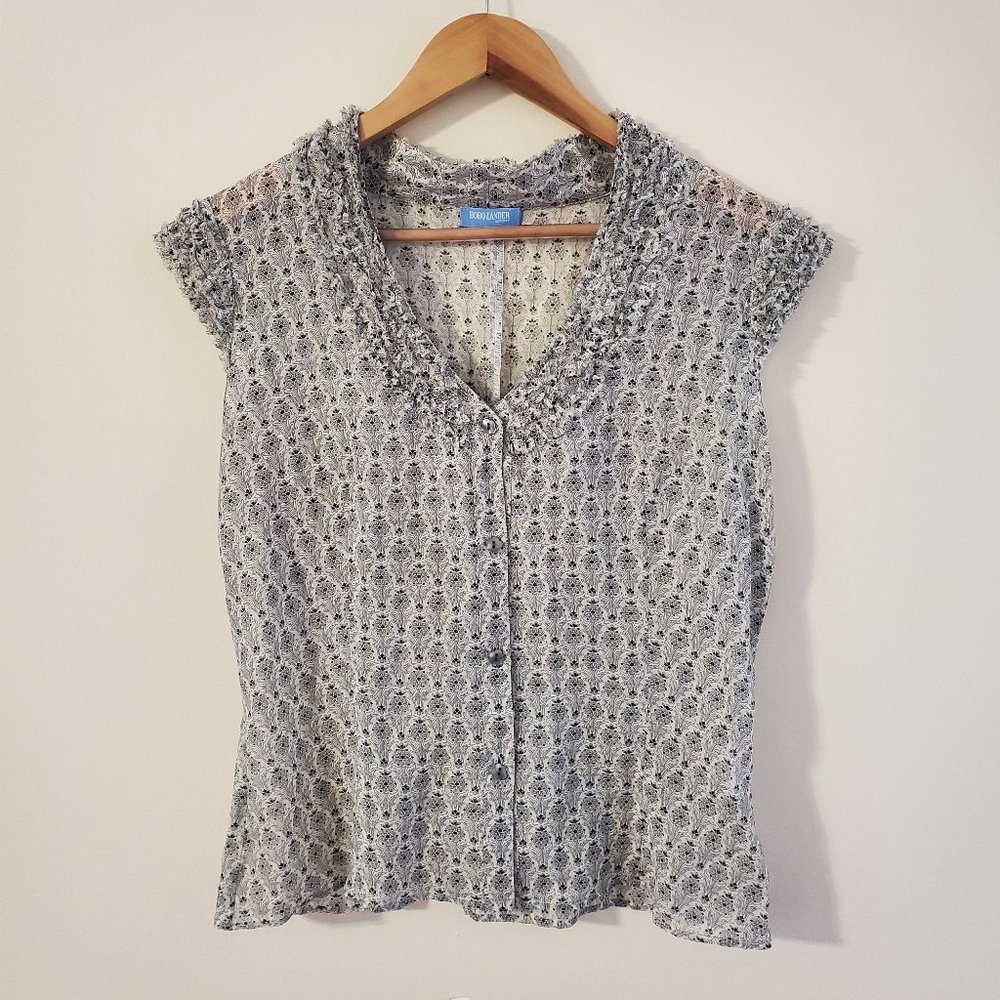 Bobo Zander Sports Shirt Floral Vneck Black and Wh